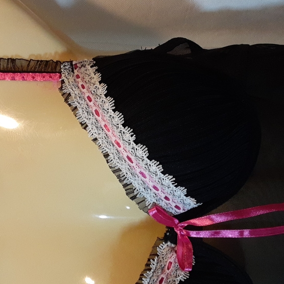 Rampage Womens Medium Mesh Slip Dress Black Underwire Nightie Lace Trim - Picture 8 of 10